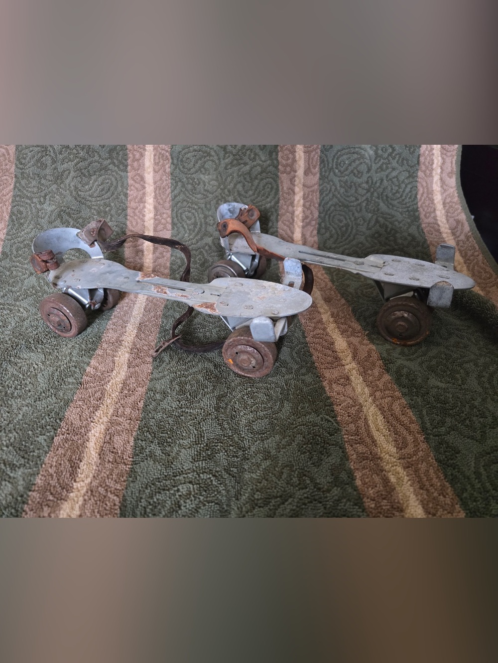 Vintage Collectible Metal Roller Skates with Leather Straps